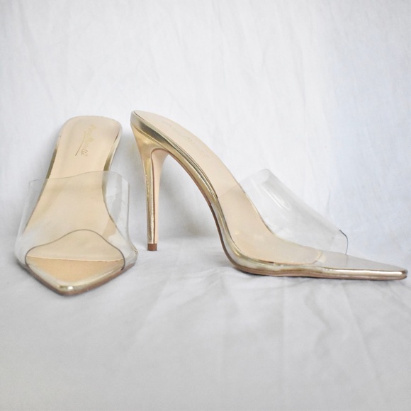 🌞SIZE 7 FIT | Anne Michelle Slip on Clear Nude Gold Stiletto Heels - Picture 2 of 14